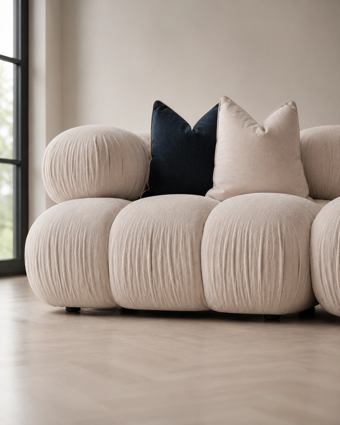 Low-angle view of a cloud-like ivory modular sofa